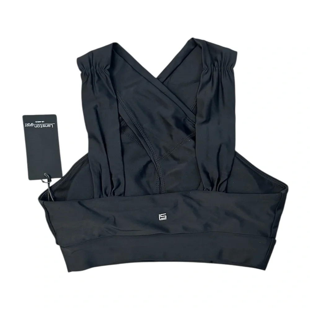 LANSTON Sport Parker Halter Black Cross Front Sports Bra Size XS NWT $112 MSRP - Picture 2 of 7